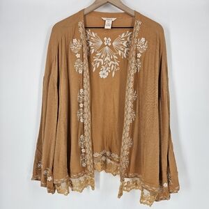 Sundance Golden Yellow Boho Belle Embroidered Lace Detail Kimono Cardigan